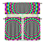 Psychedelic Rave Optical Illusion 3 Piece Kitchen Curtains
