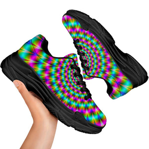 Psychedelic Rave Optical Illusion Black Chunky Shoes