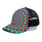 Psychedelic Rave Optical Illusion Black Mesh Trucker Cap