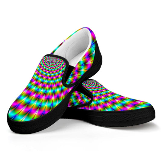 Psychedelic Rave Optical Illusion Black Slip On Sneakers