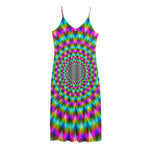 Psychedelic Rave Optical Illusion Jersey Midi Cami Dress