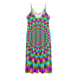 Psychedelic Rave Optical Illusion Jersey Midi Cami Dress
