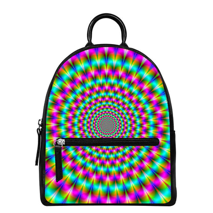 Psychedelic Rave Optical Illusion Leather Backpack