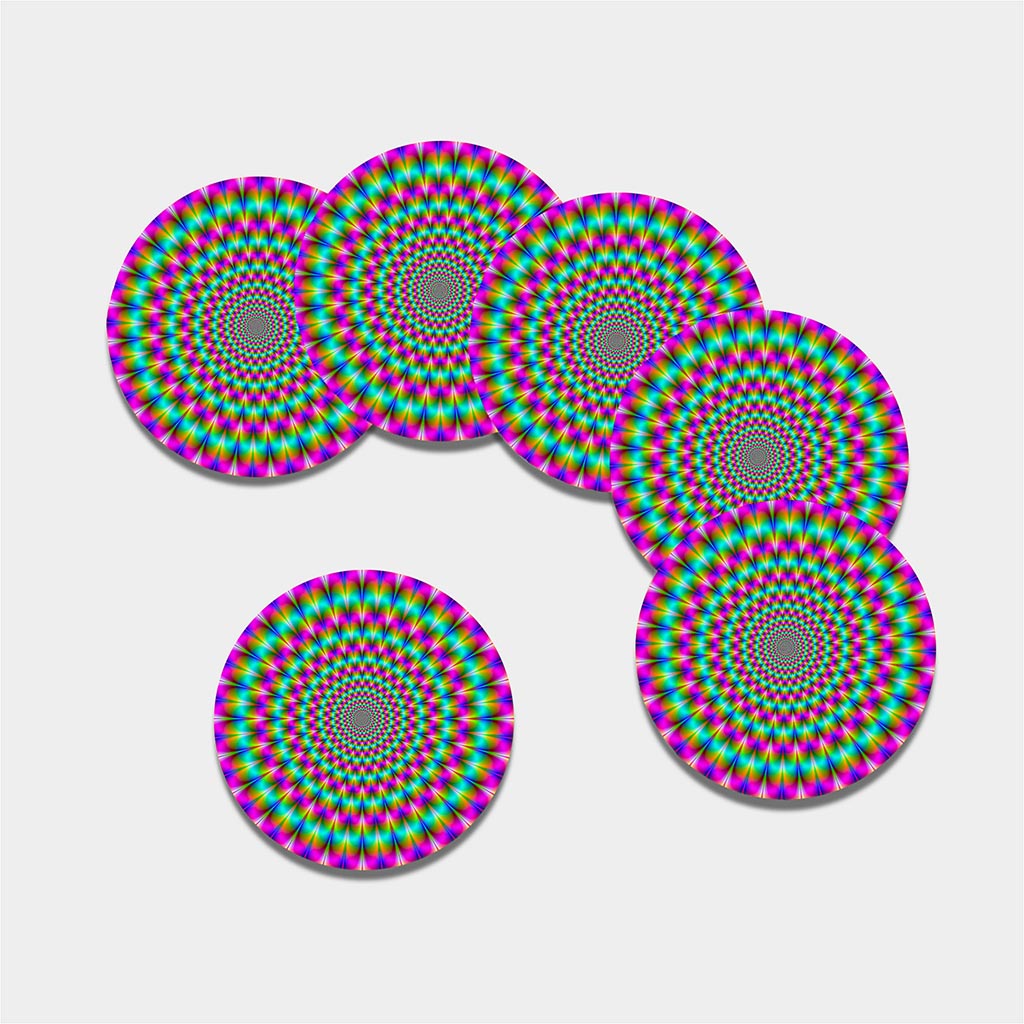 Psychedelic Rave Optical Illusion Leather Coaster Set