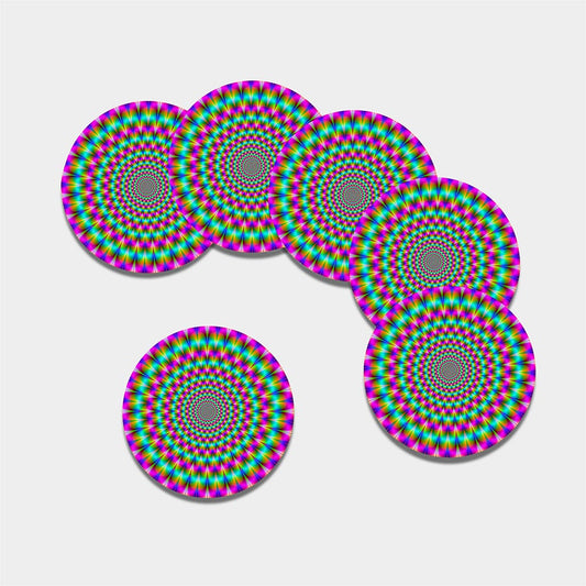 Psychedelic Rave Optical Illusion Leather Coaster Set