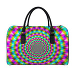 Psychedelic Rave Optical Illusion Leather Duffle Bag