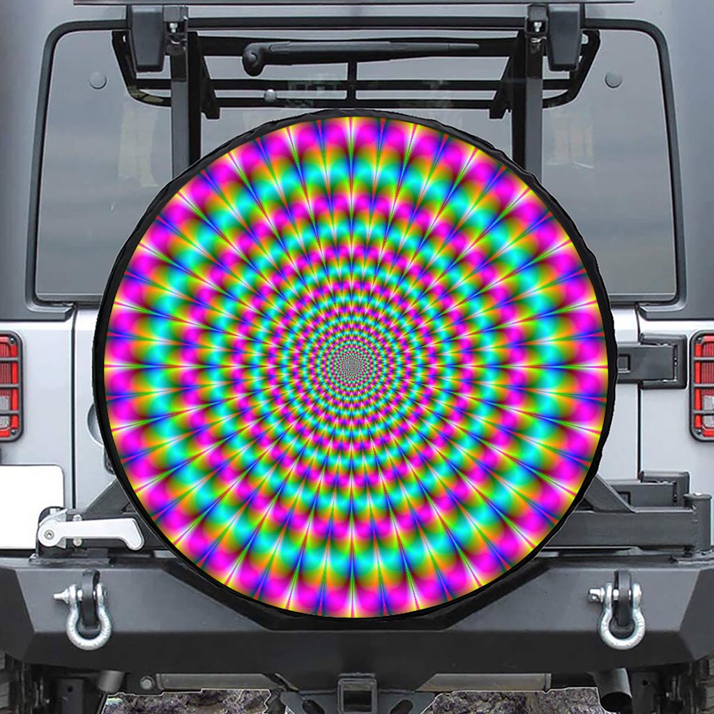 Psychedelic Rave Optical Illusion Leather Spare Tire Cover