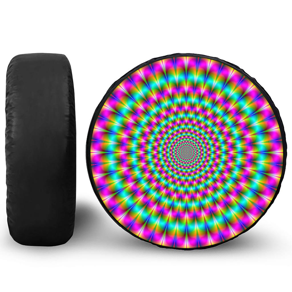 Psychedelic Rave Optical Illusion Leather Spare Tire Cover