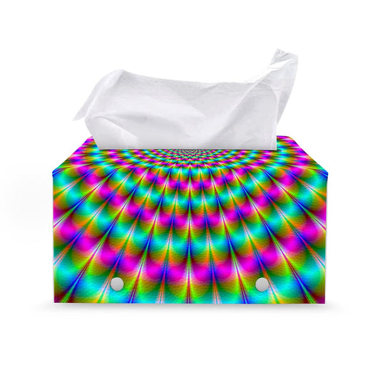 Psychedelic Rave Optical Illusion Leather Tissue Box Cover