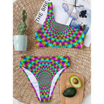 Psychedelic Rave Optical Illusion One Shoulder Bikini Top