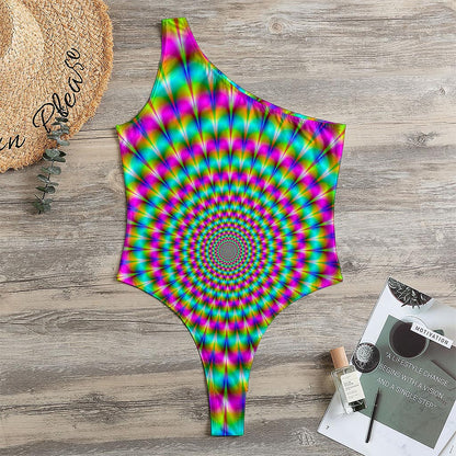 Psychedelic Rave Optical Illusion One Shoulder Bodysuit