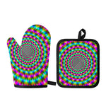 Psychedelic Rave Optical Illusion Oven Mitt And Pot Holder Set