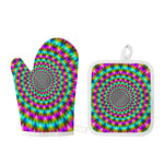 Psychedelic Rave Optical Illusion Oven Mitt And Pot Holder Set