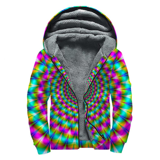 Psychedelic Rave Optical Illusion Sherpa Lined Zip Up Hoodie