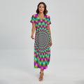 Psychedelic Rave Optical Illusion Short Sleeve Maxi Dress