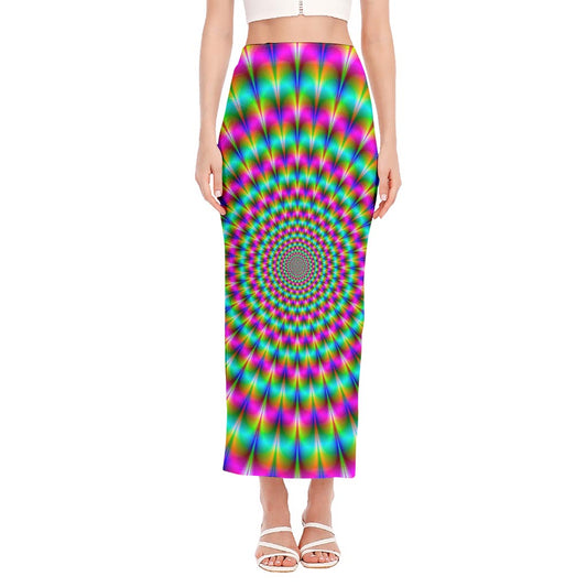 Psychedelic Rave Optical Illusion Side Slit Maxi Skirt