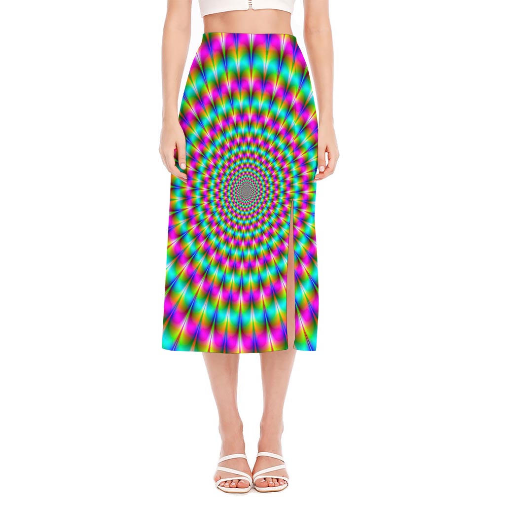 Psychedelic Rave Optical Illusion Side Slit Midi Skirt