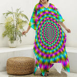 Psychedelic Rave Optical Illusion Silk V-Neck Kaftan Dress