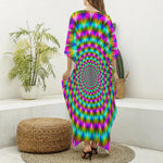 Psychedelic Rave Optical Illusion Silk V-Neck Kaftan Dress