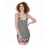 Psychedelic Rave Optical Illusion Sleeveless Bodycon Dress