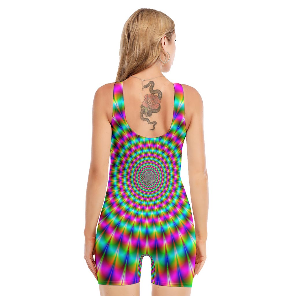 Psychedelic Rave Optical Illusion Sleeveless One Piece Swimsuit