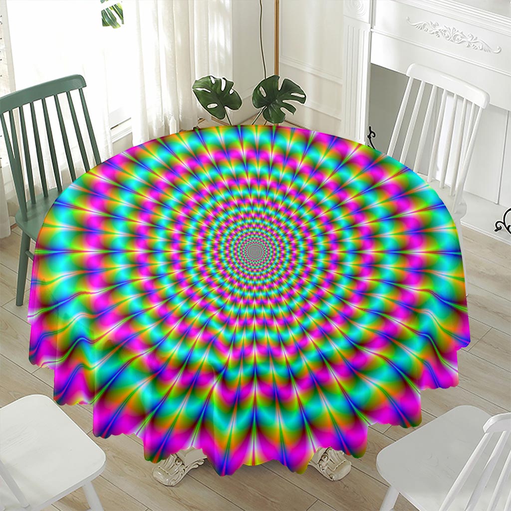 Psychedelic Rave Optical Illusion Waterproof Round Tablecloth