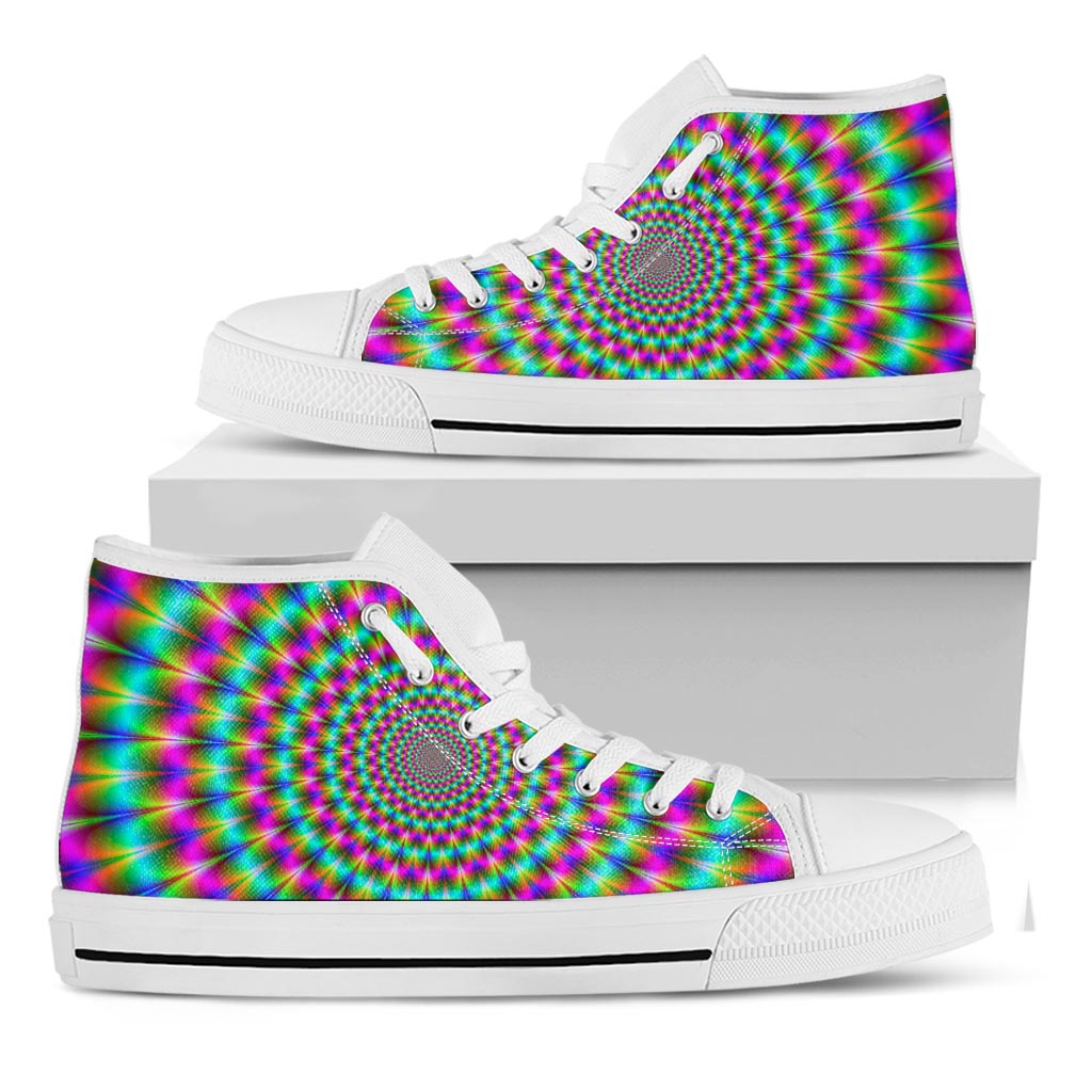 Psychedelic Rave Optical Illusion White High Top Sneakers