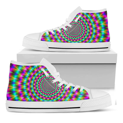 Psychedelic Rave Optical Illusion White High Top Sneakers