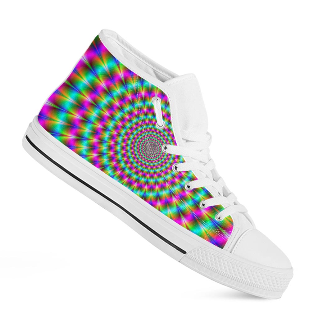 Psychedelic Rave Optical Illusion White High Top Sneakers