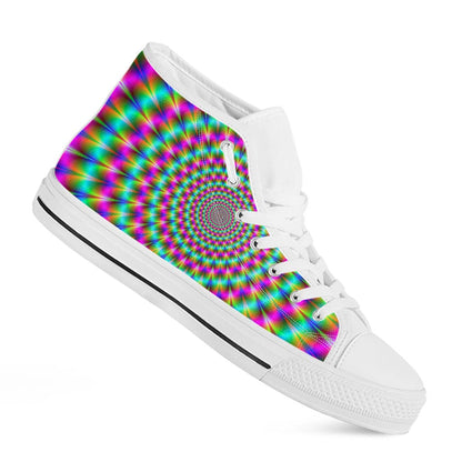 Psychedelic Rave Optical Illusion White High Top Sneakers