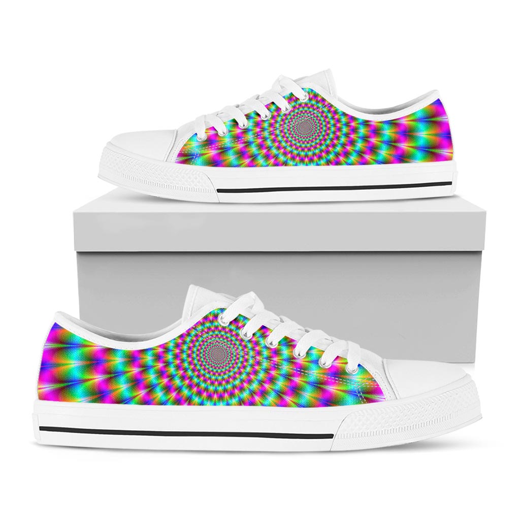 Psychedelic Rave Optical Illusion White Low Top Sneakers