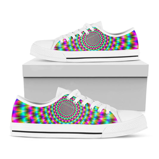 Psychedelic Rave Optical Illusion White Low Top Sneakers