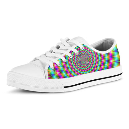Psychedelic Rave Optical Illusion White Low Top Sneakers