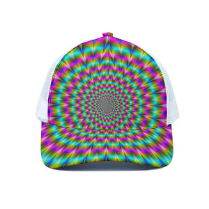 Psychedelic Rave Optical Illusion White Mesh Trucker Cap