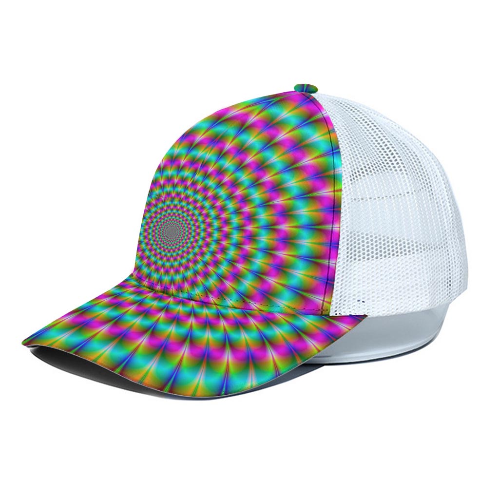 Psychedelic Rave Optical Illusion White Mesh Trucker Cap