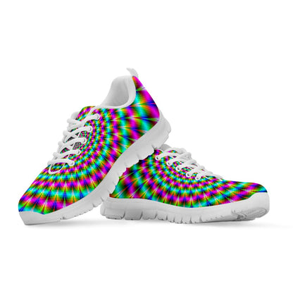Psychedelic Rave Optical Illusion White Running Shoes