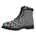 Psychedelic Rave Optical Illusion Padded Collar Lace Up Boots