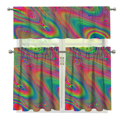 Psychedelic Rave Print 3 Piece Kitchen Curtains