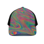 Psychedelic Rave Print Black Mesh Trucker Cap