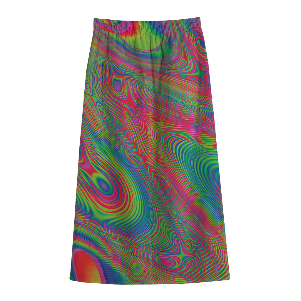 Psychedelic Rave Print Cotton Front Slit Maxi Skirt
