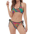 Psychedelic Rave Print Halter Scoop Tie Side Bikini