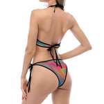 Psychedelic Rave Print Halter Scoop Tie Side Bikini