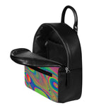 Psychedelic Rave Print Leather Backpack