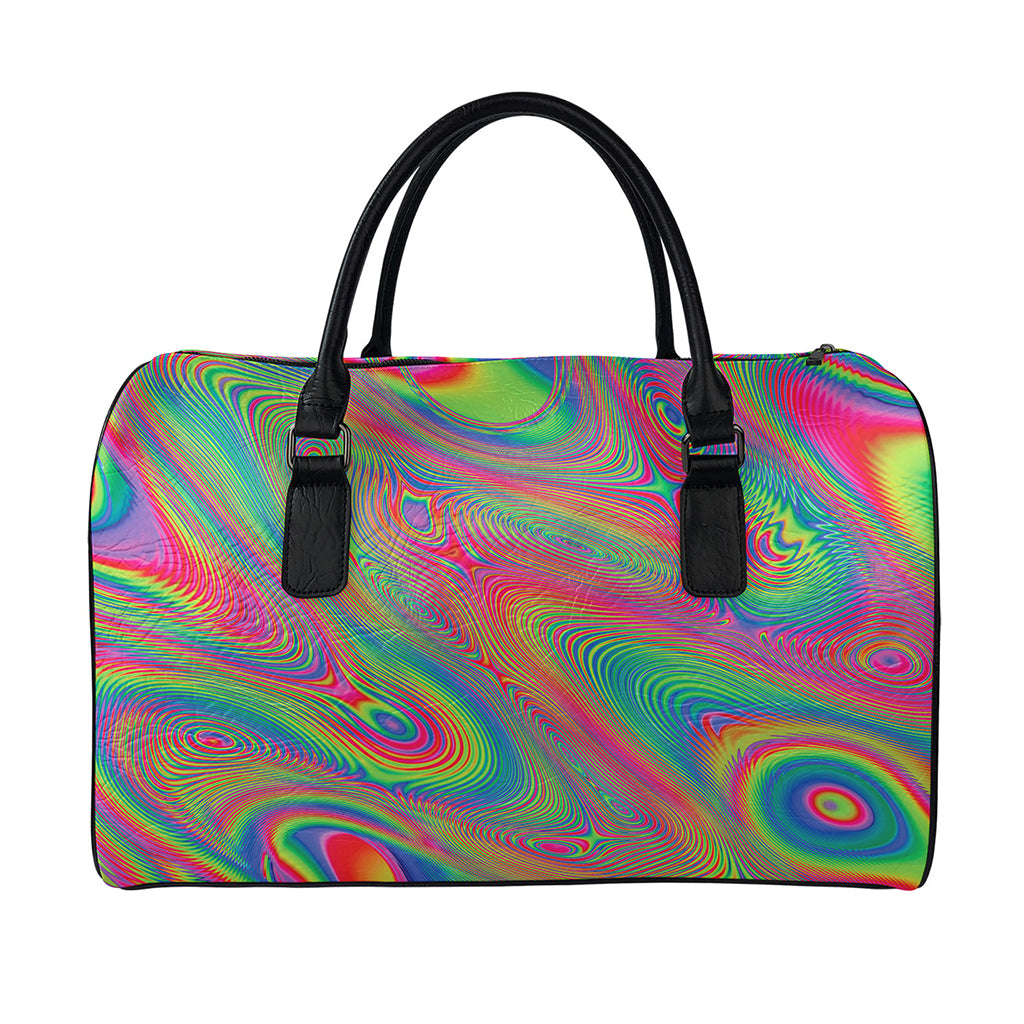Psychedelic Rave Print Leather Duffle Bag