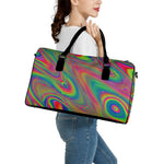 Psychedelic Rave Print Leather Duffle Bag