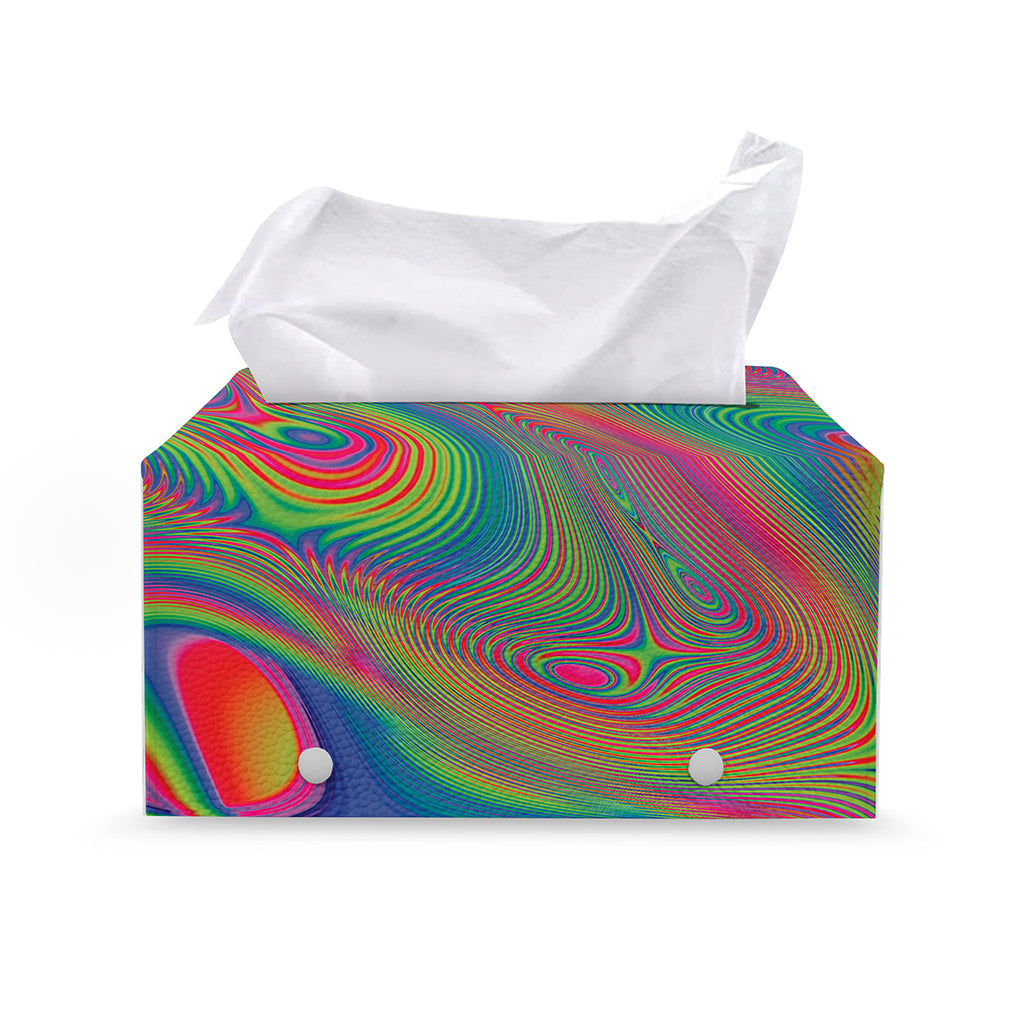 Psychedelic Rave Print Leather Tissue Box Cover