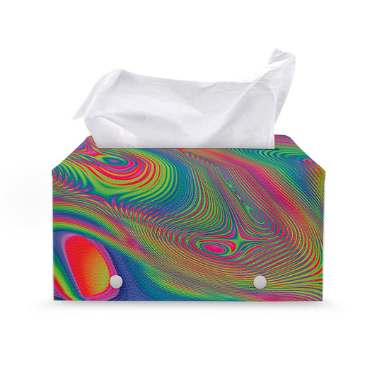 Psychedelic Rave Print Leather Tissue Box Cover