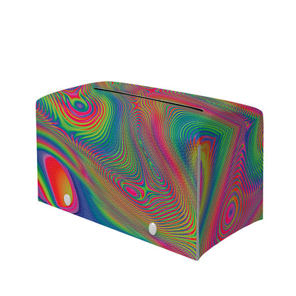 Psychedelic Rave Print Leather Tissue Box Cover