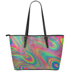 Psychedelic Rave Print Leather Tote Bag