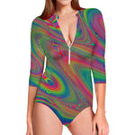 Psychedelic Rave Print Long Sleeve Swimsuit